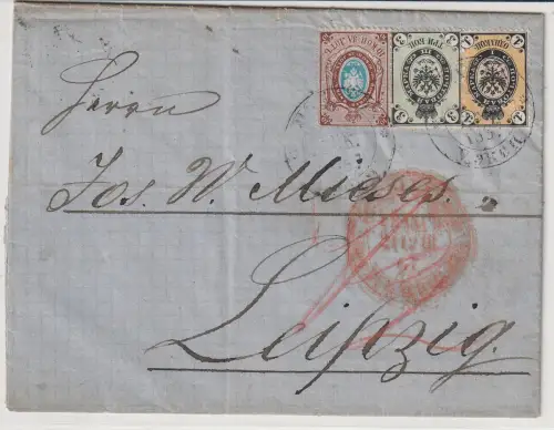 Russland: Brief nach Leipzig 1867, Dreifarbenfrankatur