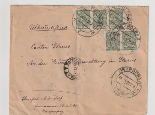 RSFSR-Brief in die Schweiz 14.11.22 mit Massenfrankatur