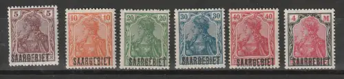 Saargebiet, Freimarkensatz 44 - 49, postfrisch **