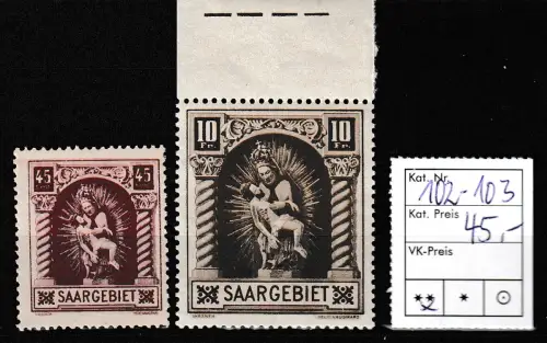 Saargebiet, Madonnen 1925, postfrisch **