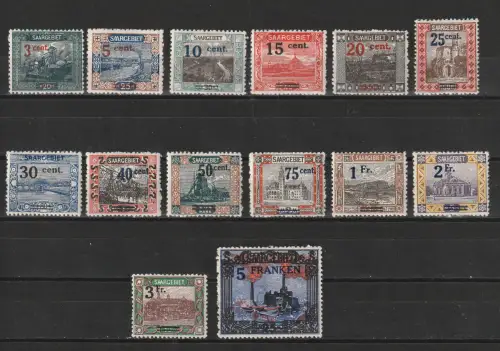 Saargebiet, Freimarken-Aufdrucksatz 70 - 83, ungebraucht