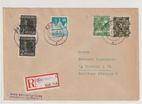 Bizone: R-Brief mit kopfstehenden Posthörnchen, geprüft