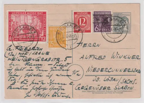 Bizone: Mischfrankatur 10-fach (mit Ganzsache AS) und Posthörnchen