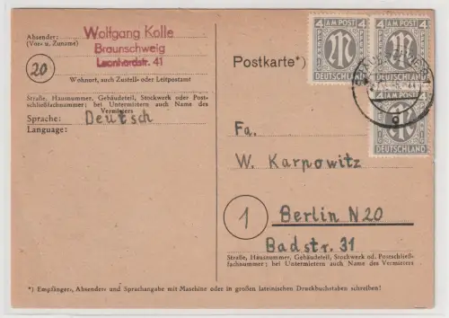 Bizone: Fernkarte mit 3x Nr. 11. Bestens.