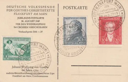 Bizone: Goethesatz auf Jubiläumskarte mit Sonderstempel