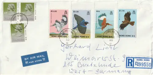 HongKong Vogelsatz 536 - 539 auf Einschreibbrief