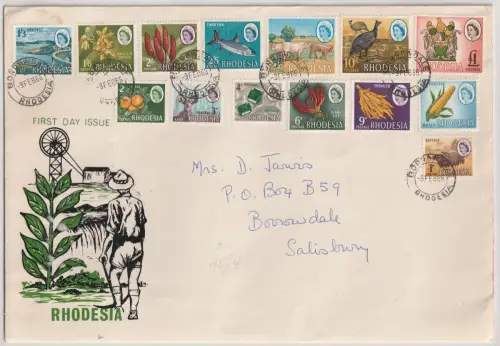 Rhodesien Freimarkensatz 1966 (Tiere, Pflanzen...) auf FDC