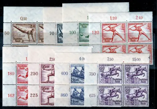 DR: Olympiasatz 1936 in postfrischen Eckrand-Viererblocks, Attest