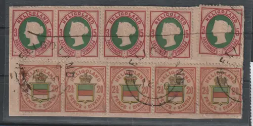 Helgoland; Nr. 13b und 18h je in Einheiten auf Briefstück,  BPP-Attest