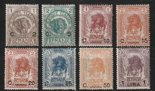 Italienisch Somaliland 10-17, (Elefant, Löwe), ungebraucht