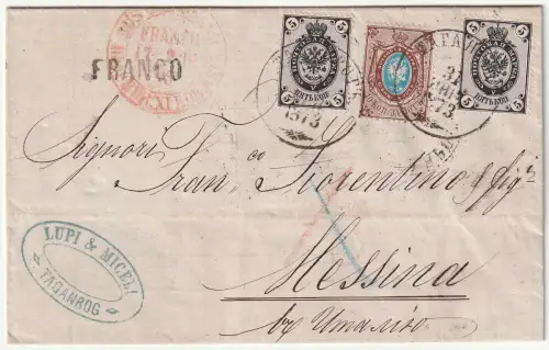 Russland: Auslandsbrief mit Nr. 20xa (2) und 21x, 1873