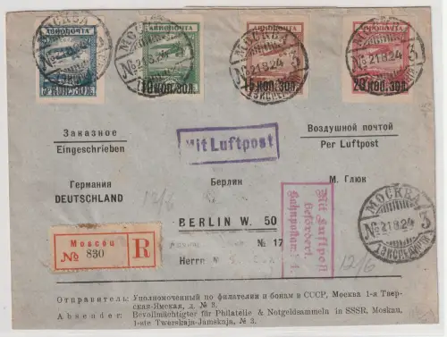 SU: Luftpostsatz 1924 auf Einschreib-LP-Brief nach Berlin