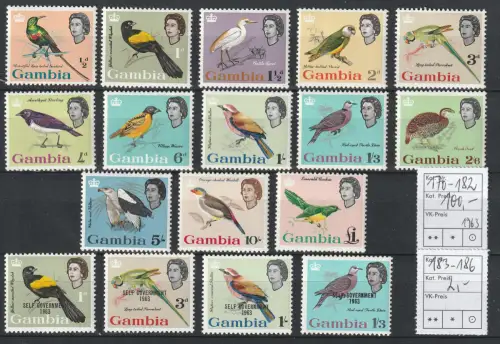 Gambia: Vogelsatz 1963 einschl. Ergänzungswerte, postfrisch ** MNH