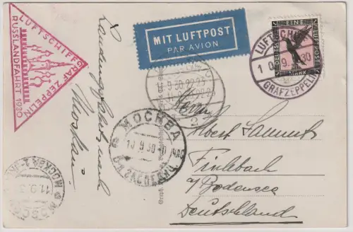 Zeppelin: Russlandfahrt 1930, Karte vom Kapitän, Bordpost