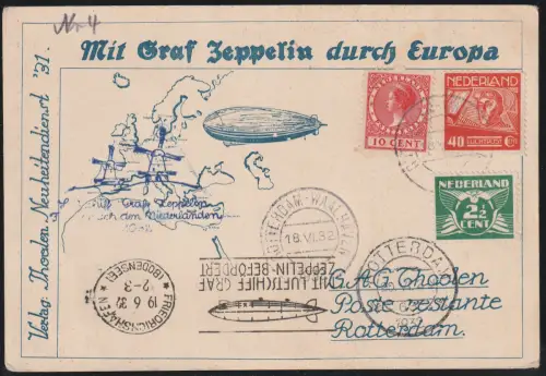Zeppelin: Fahrt in die Niederlande 1932, niederl. Frankatur