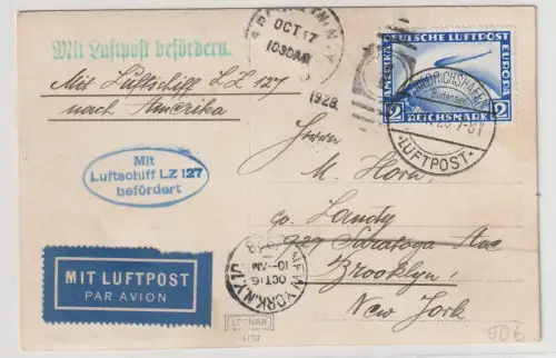 Zeppelin: Amerikafahrt 1928, Fotokarte mit 2 RM Zeppelin