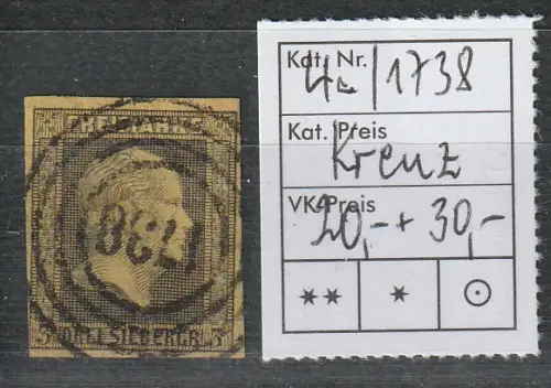 Preußen: Nummernstempel  1738 (Kreuz) auf Nr. 4a, geprüft 