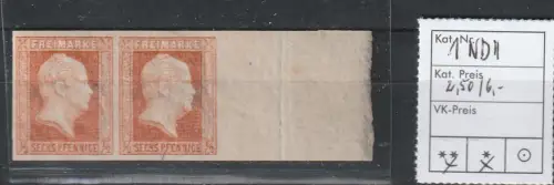 Preußen: Nr. 1 im Neudruck II, waager. Paar vom Rand, geprüft 