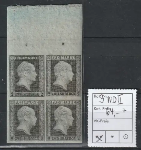 Preußen: Nr. 3 im Neudruck II, 4er-Block vom Oberrand, postfrisch, geprüft 