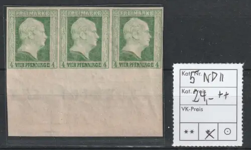 Preußen: Nr. 5 im Neudruck II, 3er-Streifen vom Unterrand, geprüft 