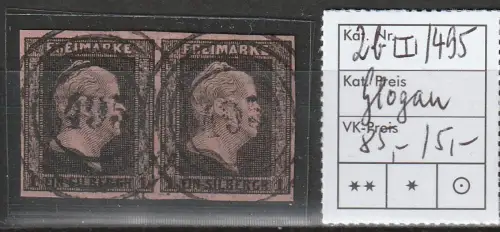 Preußen: Nr. 2b im waager. Paar, Nummernstpl. 495 Glogau), geprüft