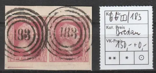 Preußen: Nr. 6b waager. Paar, Nrnstpl. 183 (Breslau), geprüft