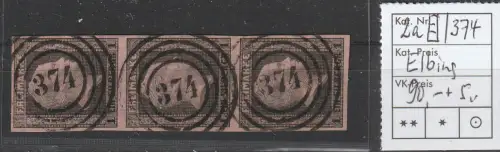 Preußen: Nr. 2a, senkr. 3er-Streifen, Nrnstpl. 374 (Elbing), geprüft