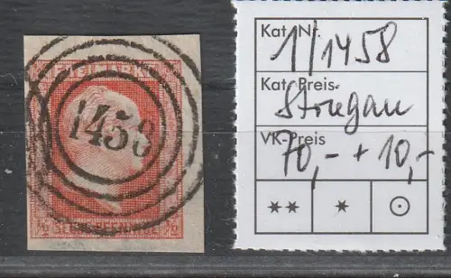 Preußen: Nr. 1, Eckrandstück, Nrnstpl. 1458 (Striegau), geprüft