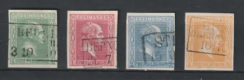 Preußen: Nr. 9 - 12 mit ausgesucht klaren Bahnpoststempeln, geprüft