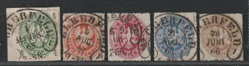 Preußen: Nr. 14 - 18, je mit Hufeisenstempel Elberfeld, geprüft