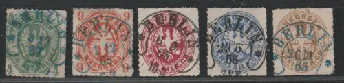 Preußen: Nr. 14 - 18, je mit Hufeisenstempel Berlin, geprüft