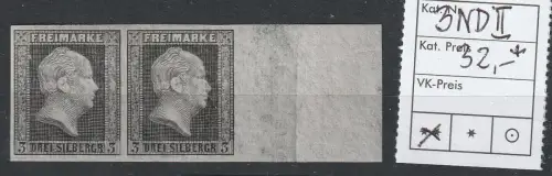 Preußen: Nr. 3  im Neudruck II, waager. Paar, geprüft