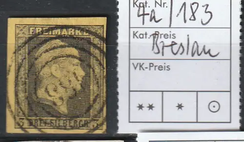 Preußen: Nr. 2b,  unteres Randstück, Nummernstempel 183, geprüft