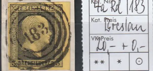 Preußen: Nr. 4a, Randstück, Nummernstempel 183, geprüft