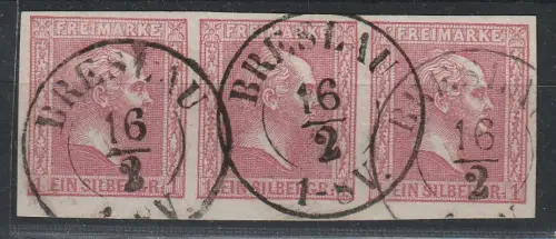 Preußen: Nr. 10a im Dreierstreifen, zentr. gest. Breslau, geprüft