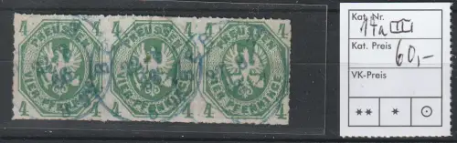 Preußen: Nr. 14 a im waager. 3er-Streifen, geprüft