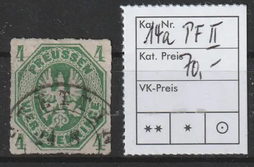 Preußen: Nr. 14a mit PF II, gest., tiefstgeprüft 