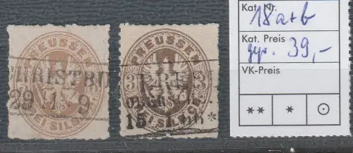 Preußen: Nr. 18 in a- und b-Farbe, geprüft 