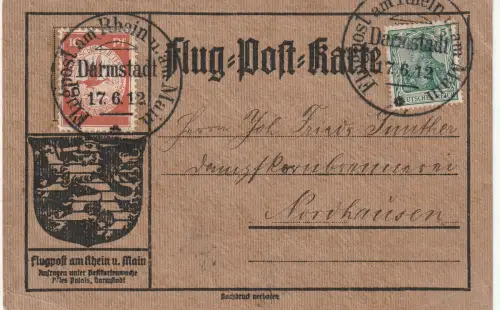 DR., Rhein-Main Flug.-Karte Mi.-Nr. I ab Darmstadt 17.6.12