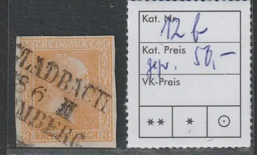 Preußen: Nr. 12 in b-Farbe.  Gepr. Wasels BPP