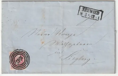 Preußen: Nr. 6a auf vollst. Brief von Neuwied nach Siegburg.  Gepr. 