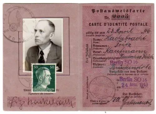 Postausweiskarte mit EF. Mi.-Nr. 796