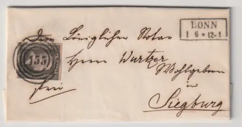 Preußen: Nr. 2 a auf vollst. Brief von Bonn nach Siegburg, gepr.