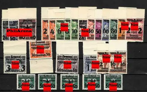 Generalgouvernement (GG) 14-39, kompletter Satz im Oberrand, MiNr. 30 Unterrand