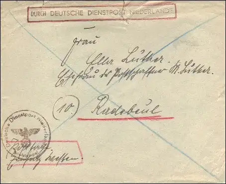 Durch Deutsche Dienstpost Niederlande - Postschutz - Postsache Einsatz Westen