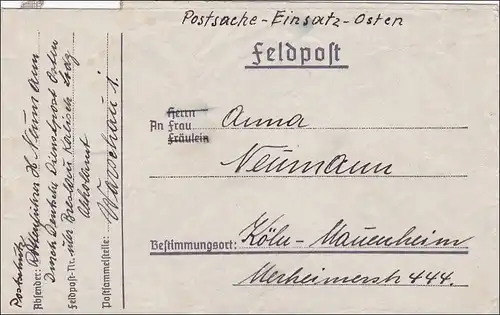 Deutsche Post Osten - Warschau -  Feldpostbrief Postschutz Rottenführer