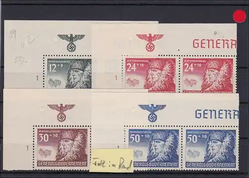 Generalgouvernement (GG)   - Eckrand *, E1 waagr. Paar, MiNr. 59-62 Falz im Rand