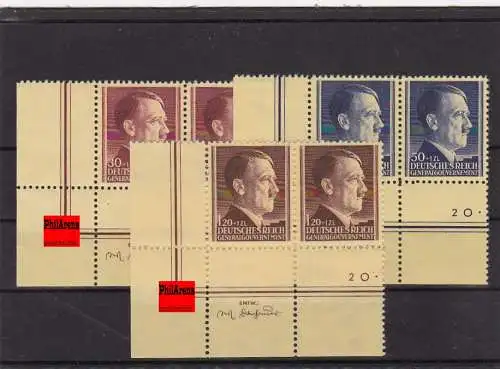 Generalgouvernement (GG) AH, **, Eckrand E3, waagr. Paar, MiNr. 89-91