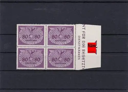 Generalgouvernement (GG) Dienstmarken D12,**, Viererblock Oberrand, selten