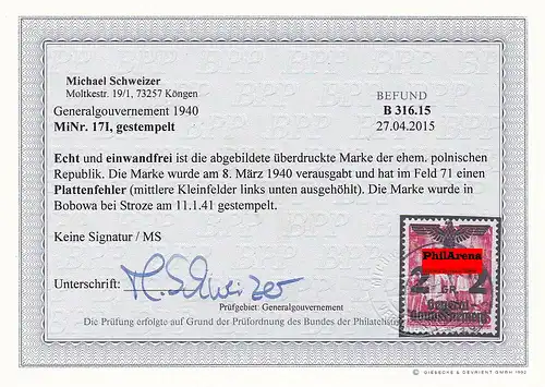 Generalgouvernement (GG) MiNr. 17I, gestempelt, BPP Fotobefund